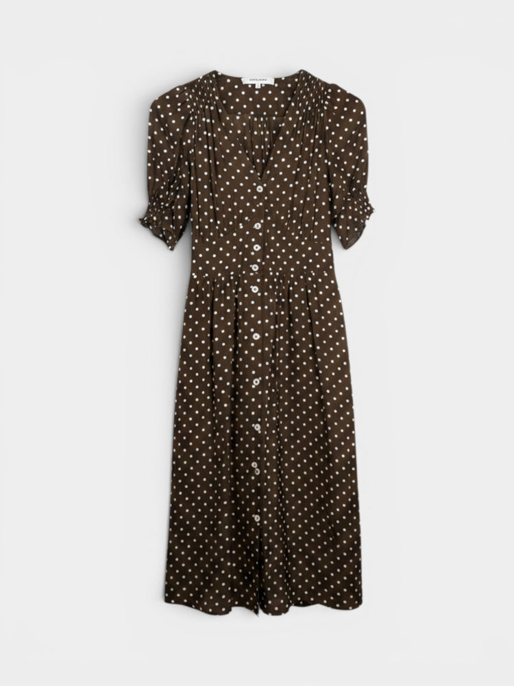 Brown Polka-Dot Viscose Midi Dress