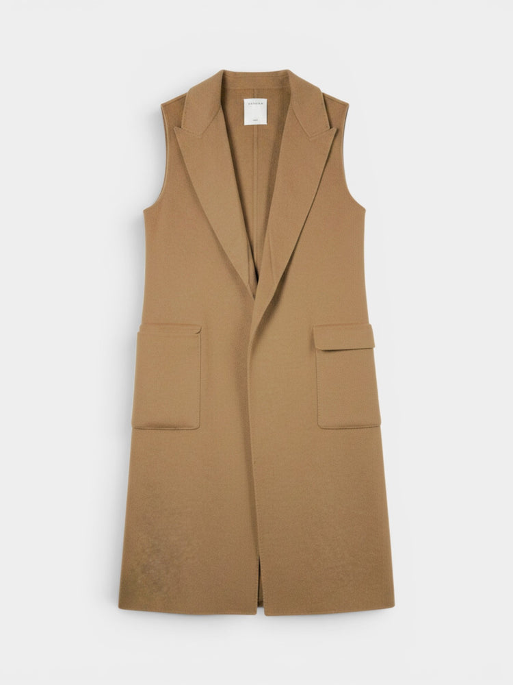 Camel Wool Longline Sleeveless Vest