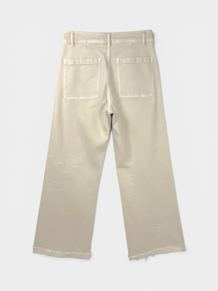 Beige Wide-Leg High-Rise Denim Jeans Raw Hem