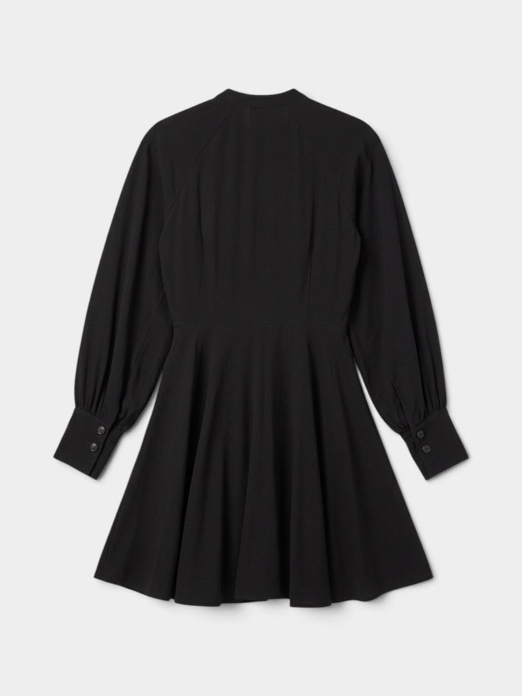 Black Long-Sleeve Button-Front Fit-and-Flare Mini Dress