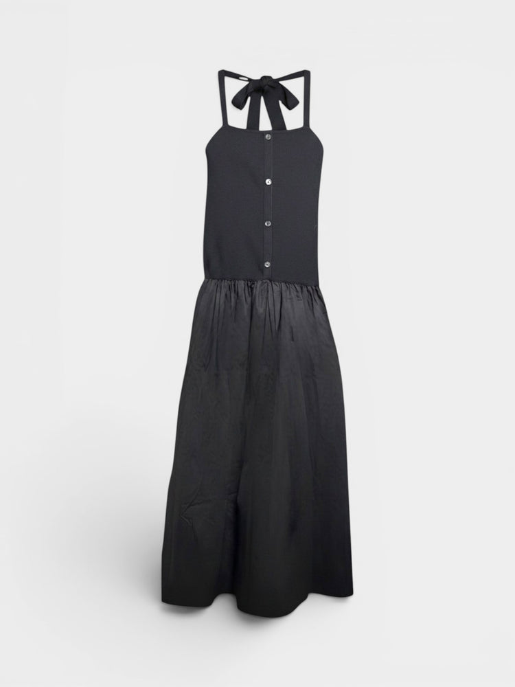 Black Halter Tie Maxi Dress with Gathered Skirt