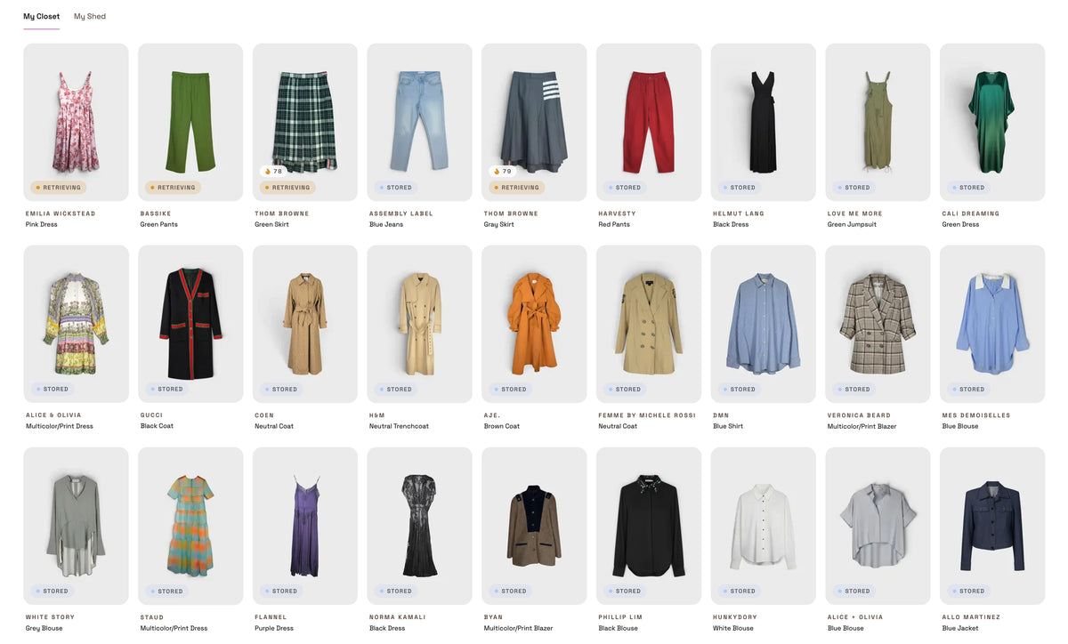 Starmoire membership brings it all together: a professionally cataloged digital closet, retrieval on demand, effortless resale through The Shed, and access to optional styling services.