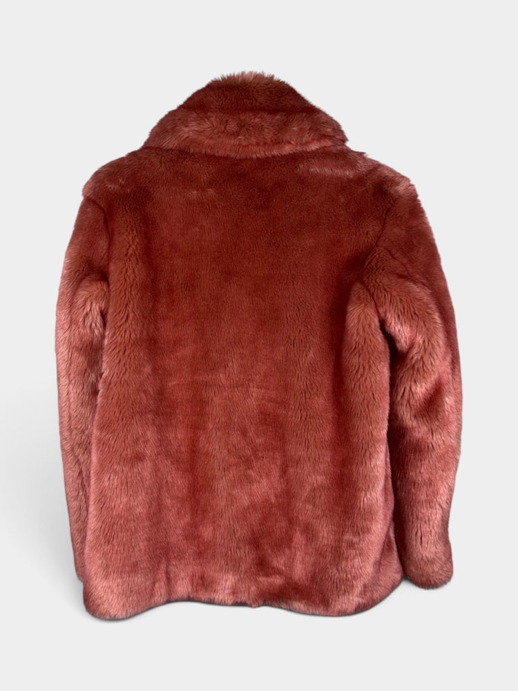 Rust Terracotta Faux Fur Mid-Length Coat