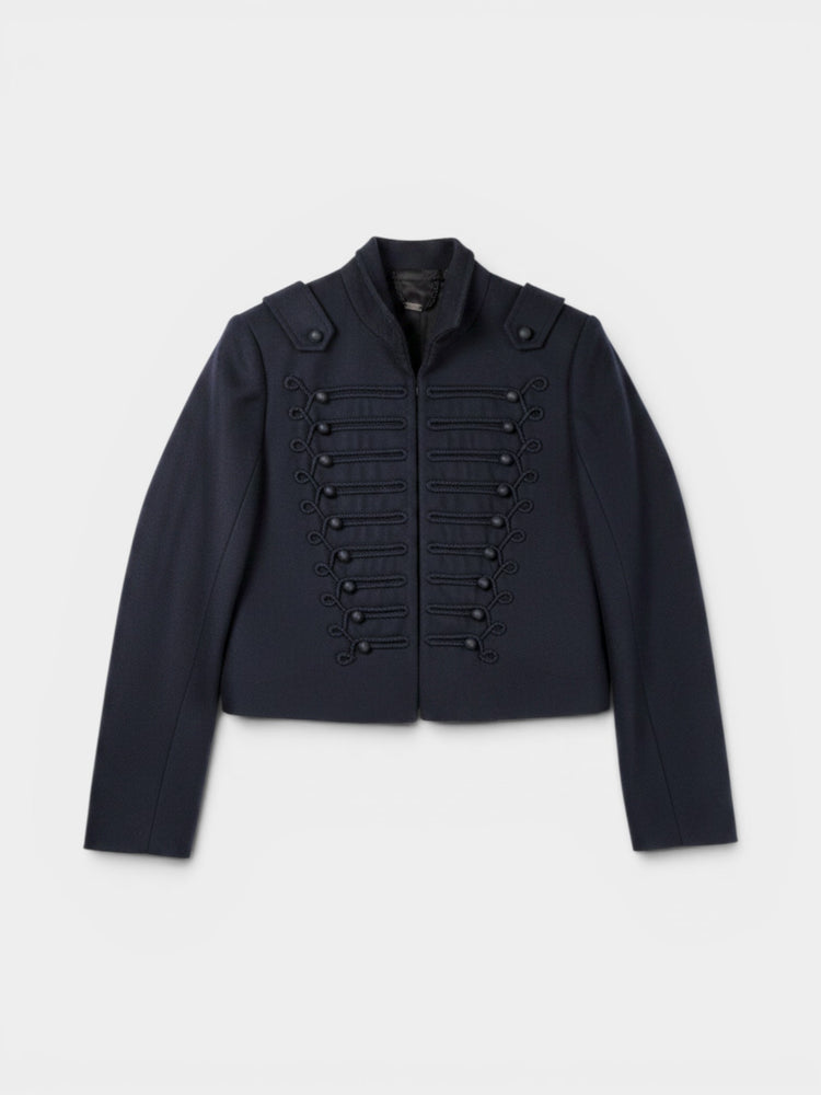 Navy Wool Rummy Military Cropped Jacket