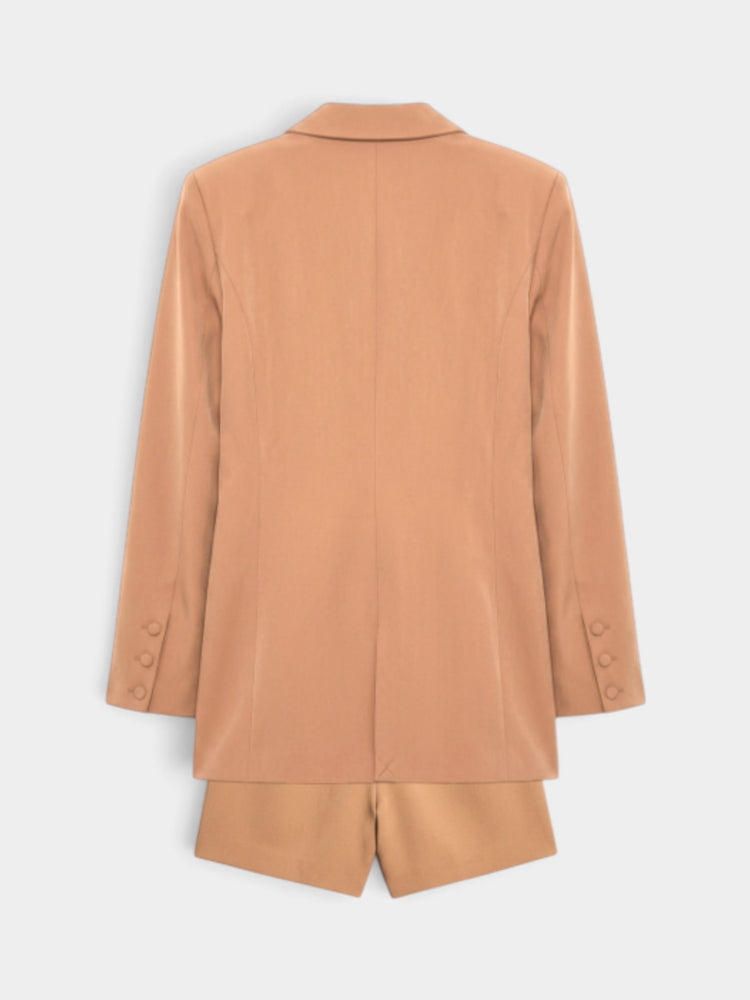 Camel Structured Blazer and Tailored Shorts Set