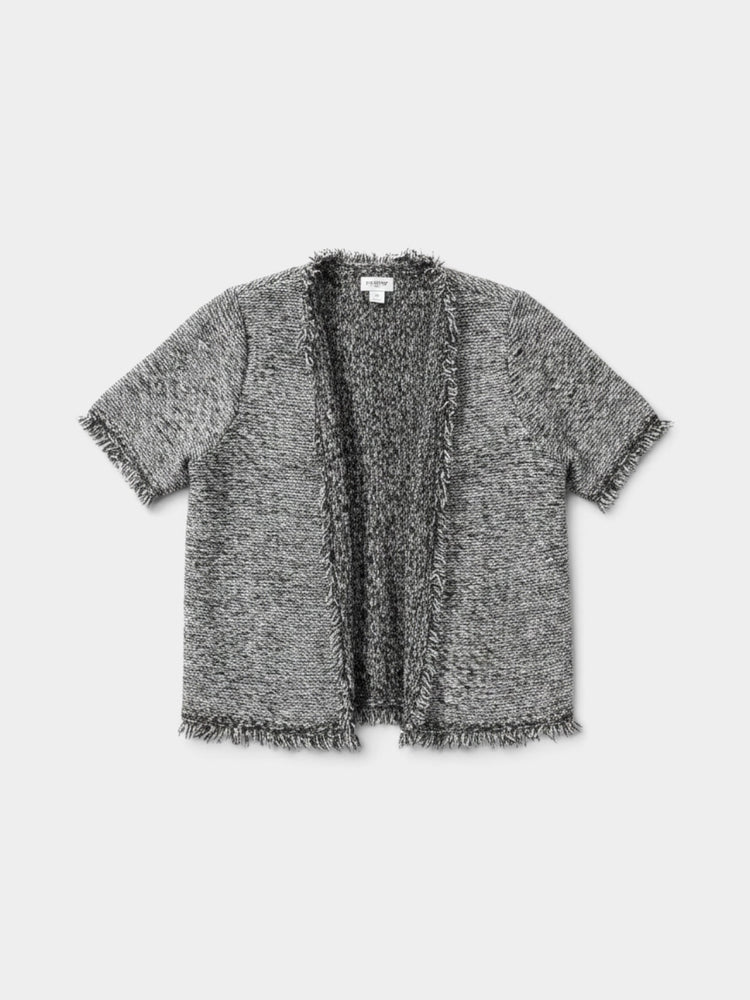 Bouclé Short-Sleeve Fringe Cardigan