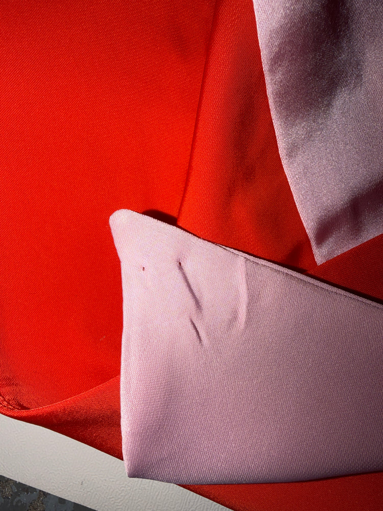 Orange Pink Color Block Belted Blazer Jacket