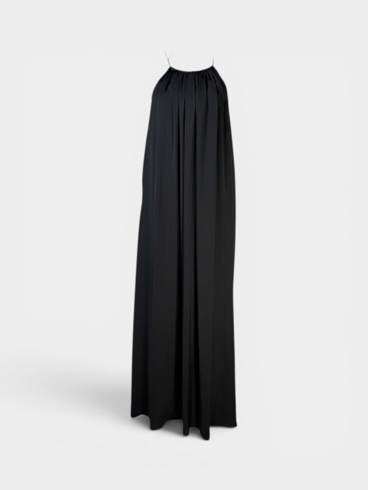 Black Halter Maxi Dress with Gathered Neckline