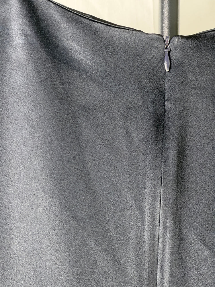 Black Satin-Finish Long Sleeve Shift Dress