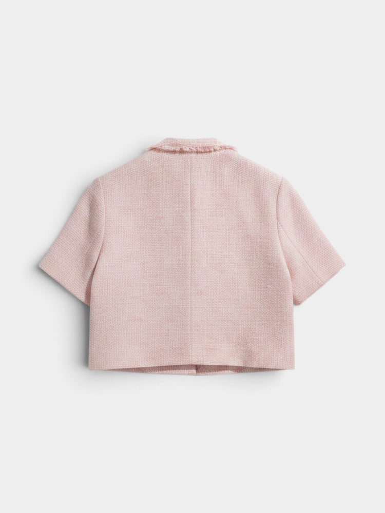 Pink Tweed Cropped Short-Sleeve Jacket
