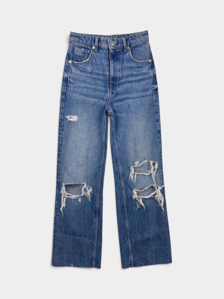 High Waist Wide Leg Ripped Jeans
