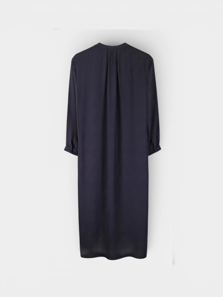 Navy Silk Midi Shirtdress