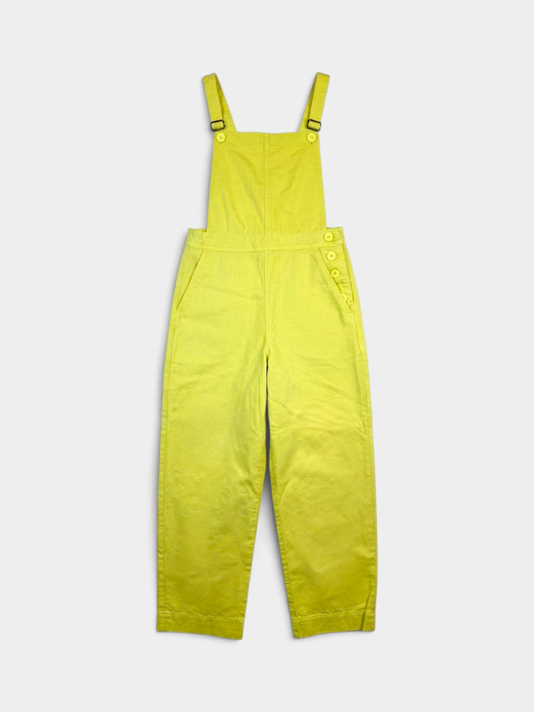Chartreuse Cotton Wide-Leg Cropped Overalls