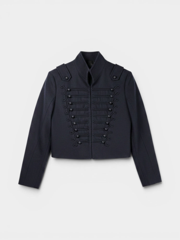 Navy Wool Rummy Military Cropped Jacket