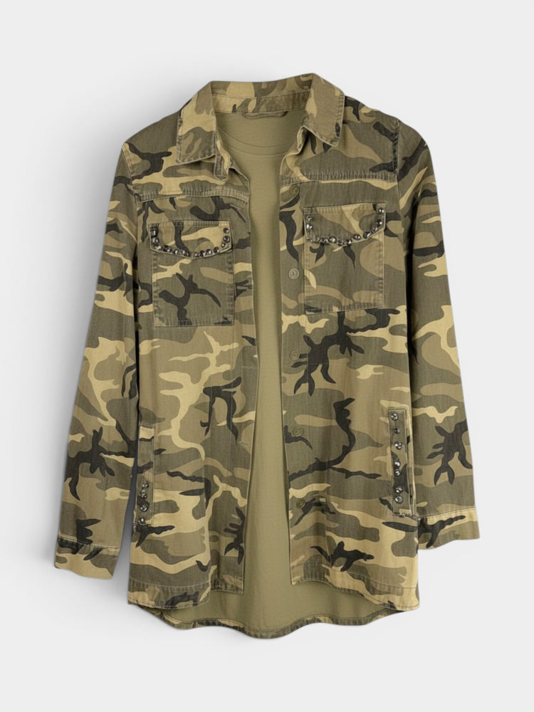 Olive Camo Military Jacket with Rhinestone Detail