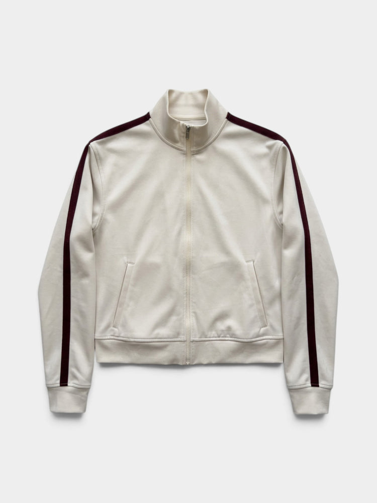Ivory Track Jacket with Burgundy Side Stripes