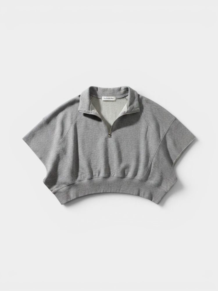 Heather Gray Cropped Half-Zip Batwing Sweatshirt