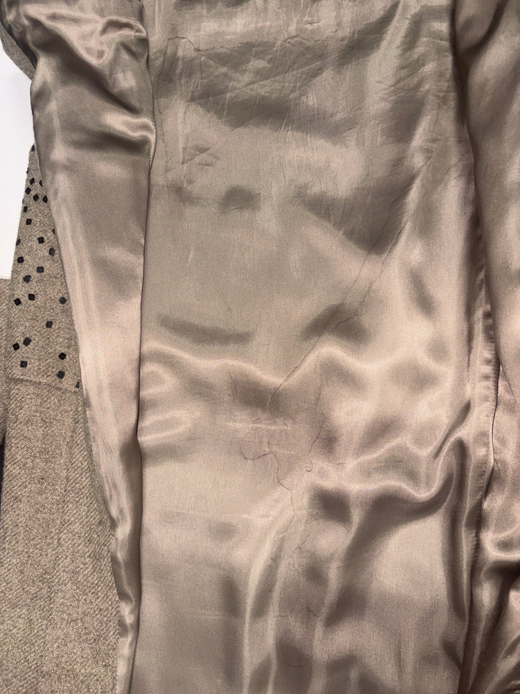 Beige Wool Sequin Embroidered Long Coat
