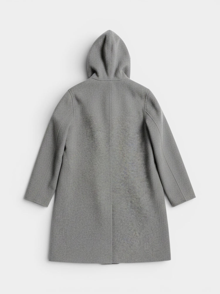 Reversible Wool Blend Hooded Coat Blue Gray