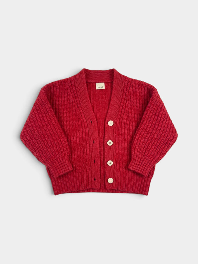 Red Eco Wool Chunky Knit V-Neck Cardigan