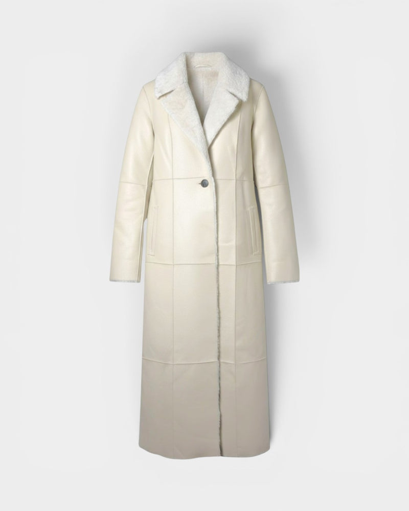 Ivory Leather Maxi Shearling Lined Long Coat