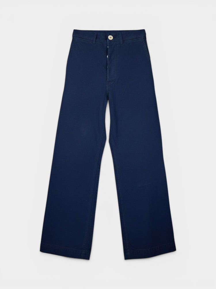 Navy Cotton Canvas Wide-Leg Trousers