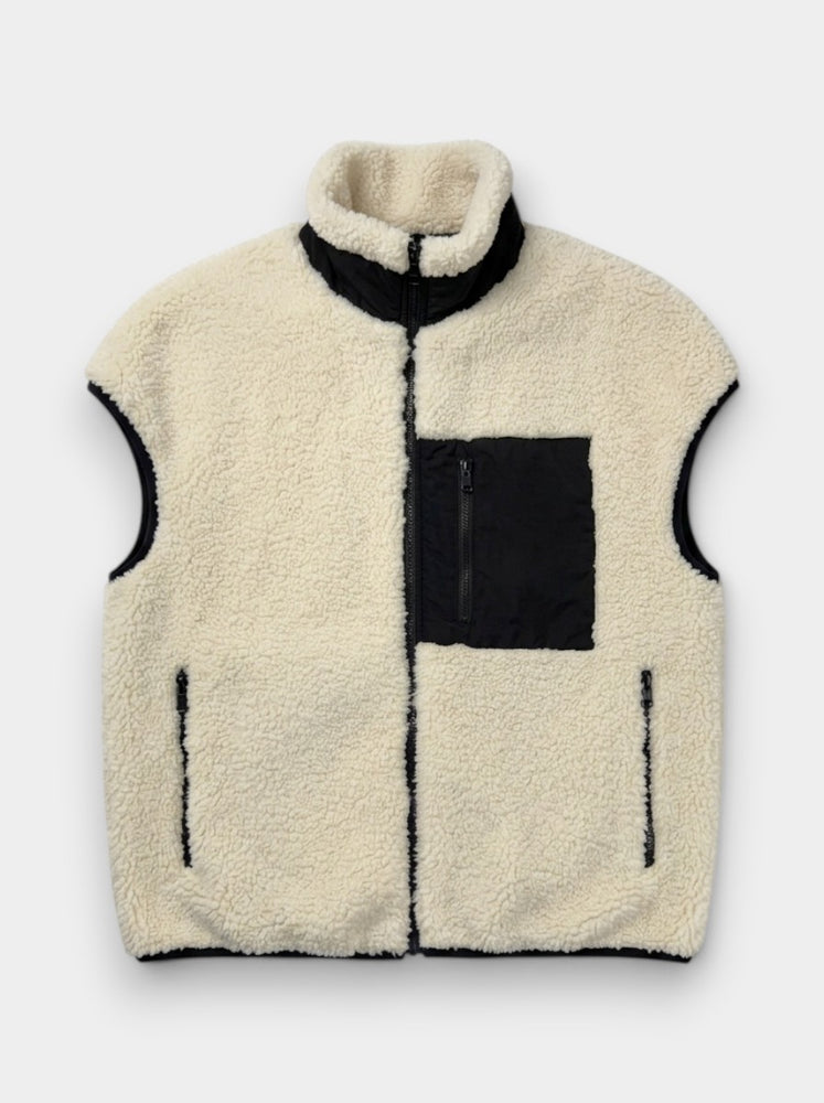 Ivory Faux Sherpa Zip Vest with Black Contrast Trim