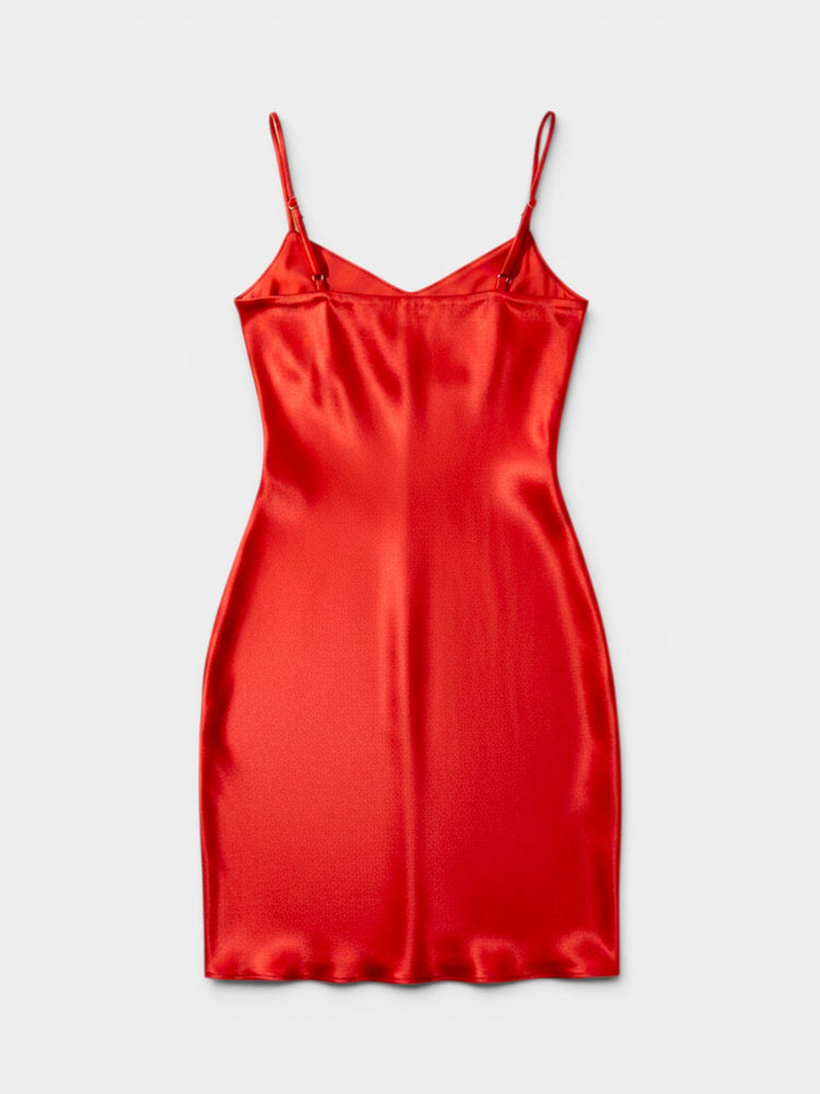 Red Satin Cowl Neck Slip Mini Dress