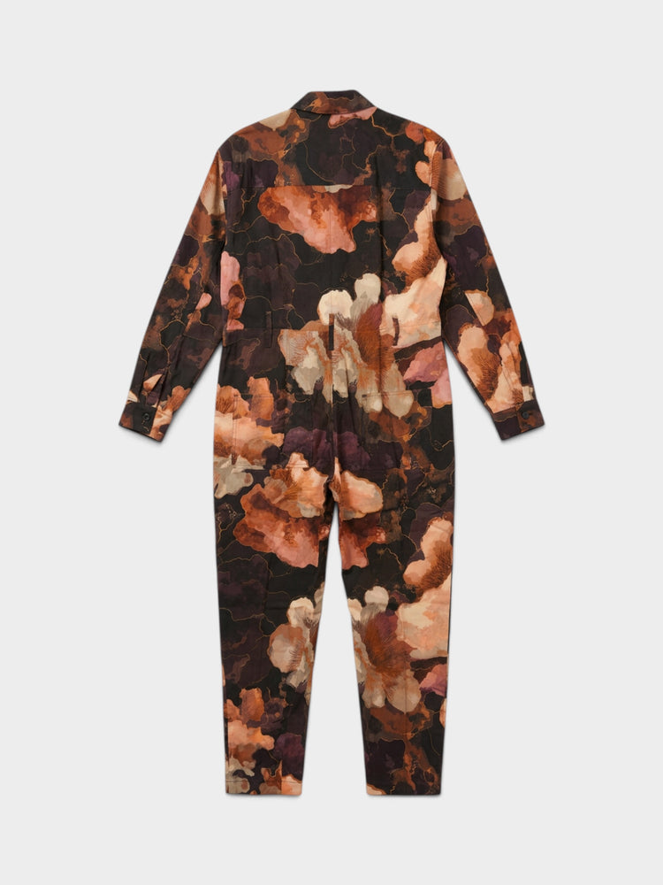 Floral Print Long-Sleeve Utility Jumpsuit