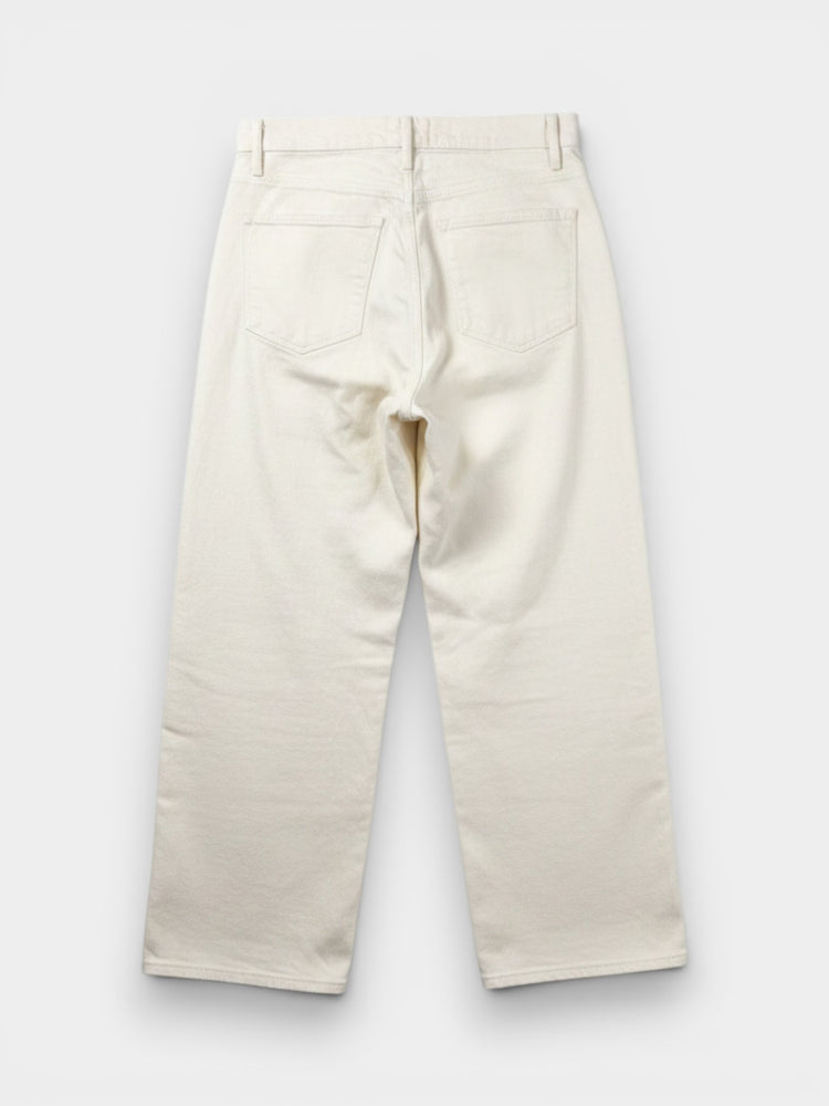 Ivory Wide-Leg High-Rise Button-Fly Denim Jeans