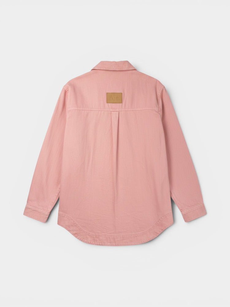 Pink Cotton Oversized Snap-Button Overshirt Jacket