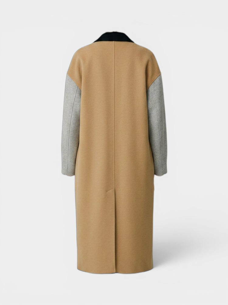 Colour-block Double-breasted Wool-blend Coat