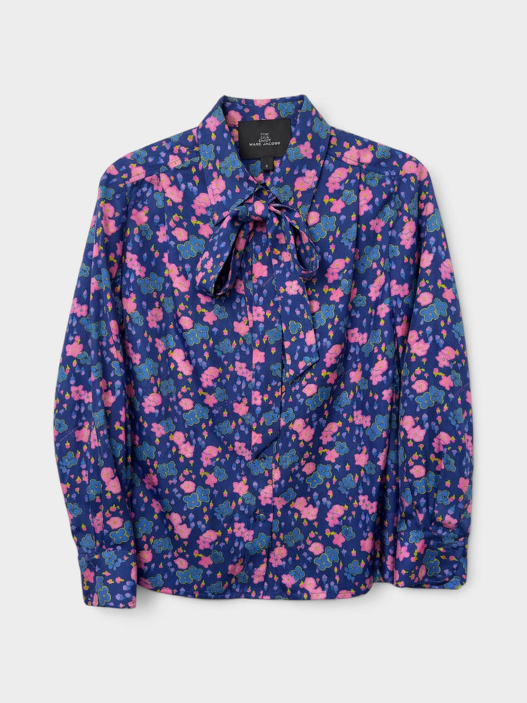 Navy Floral Print Long-Sleeve Button-Down Blouse