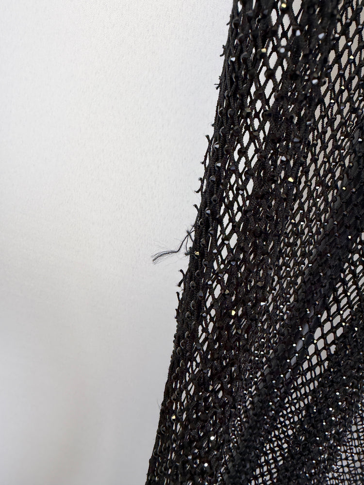 Black Crystal Rhinestone Fishnet Mesh Maxi Dress with Front Slit