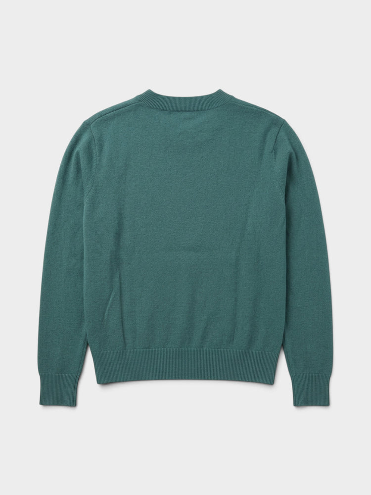 Teal Cashmere Mushroom Intarsia Crew Neck Sweater