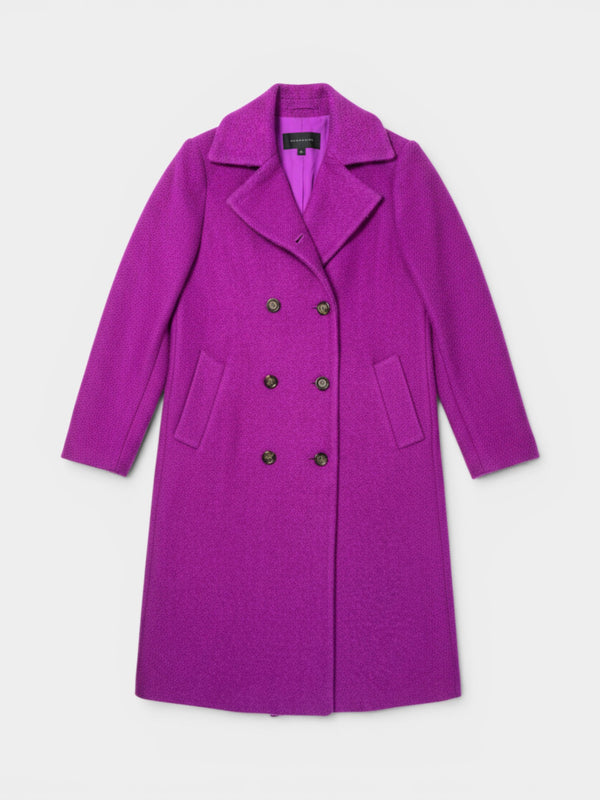 Purple Wool Blend Double-Breasted Longline Coat
