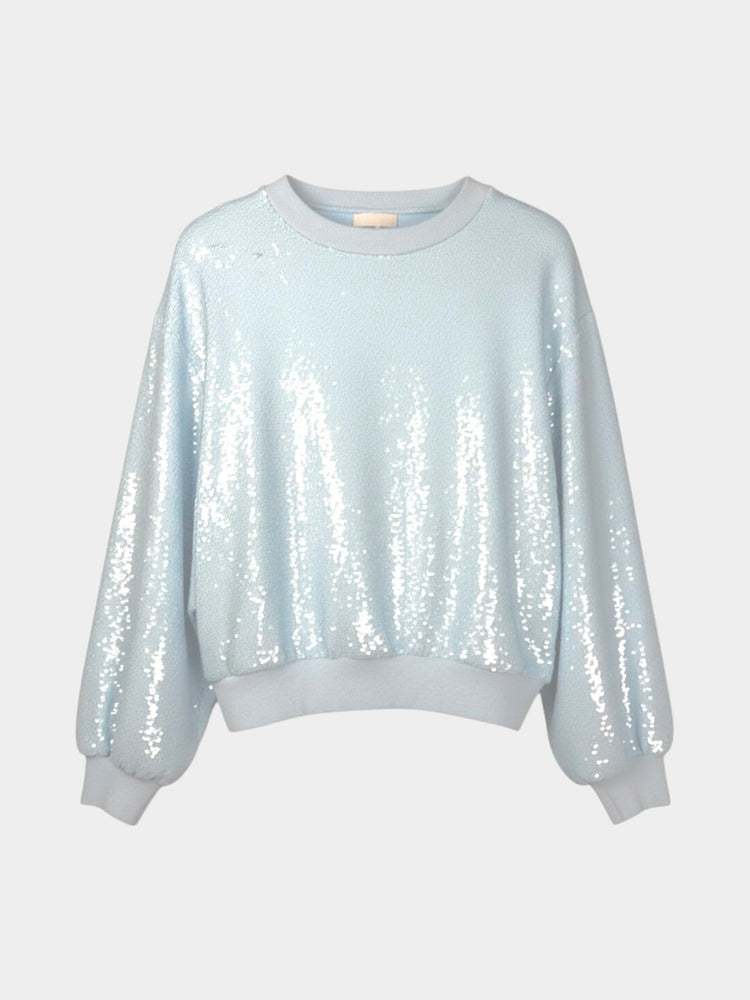 Light Blue Iridescent Sequin Oversized Crewneck Sweatshirt