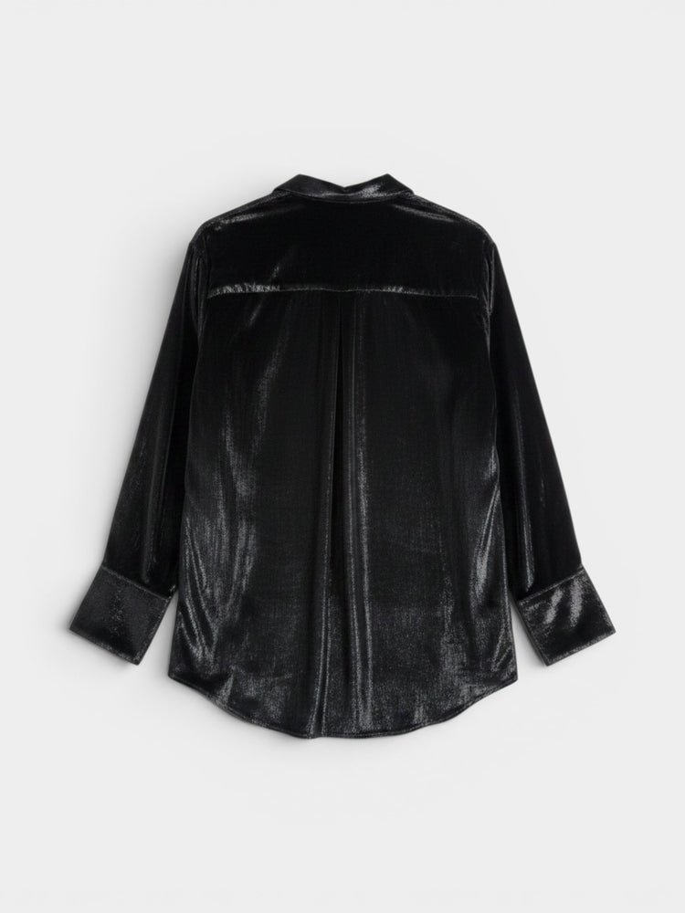 Black Iridescent Velvet Blazer Jacket with O-Ring Hardware