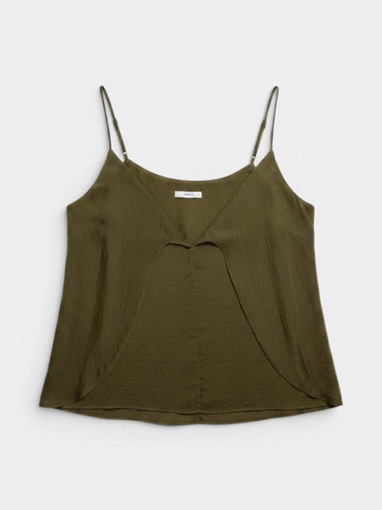 Olive Green Satin Knot-Front Camisole Top