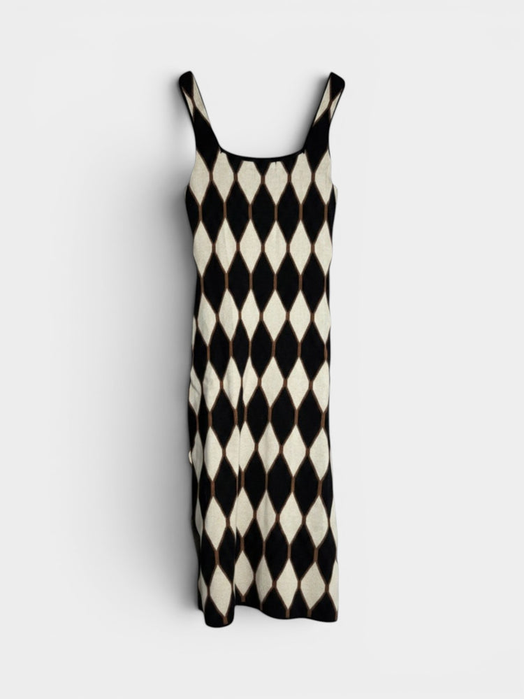 Black Ivory Harlequin Jacquard Knit Sleeveless Midi Dress