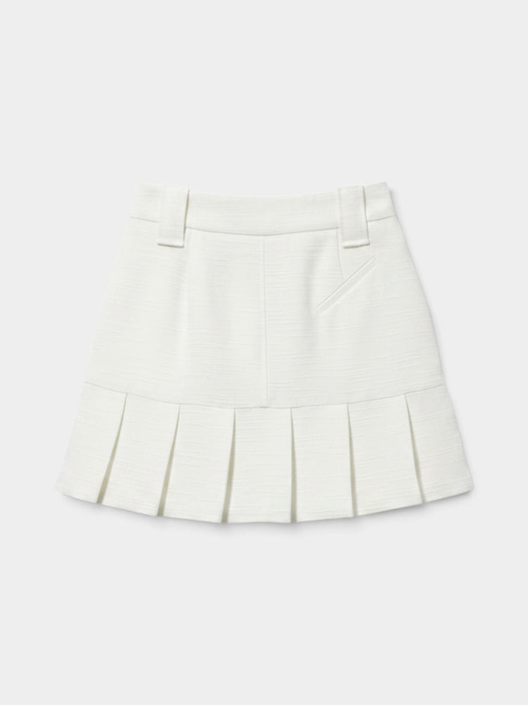 Ivory Textured Pleated Mini Skirt with Zip Front