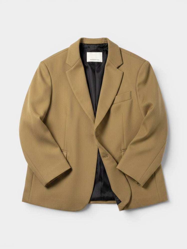 Tan Oversized Single-Breasted Blazer