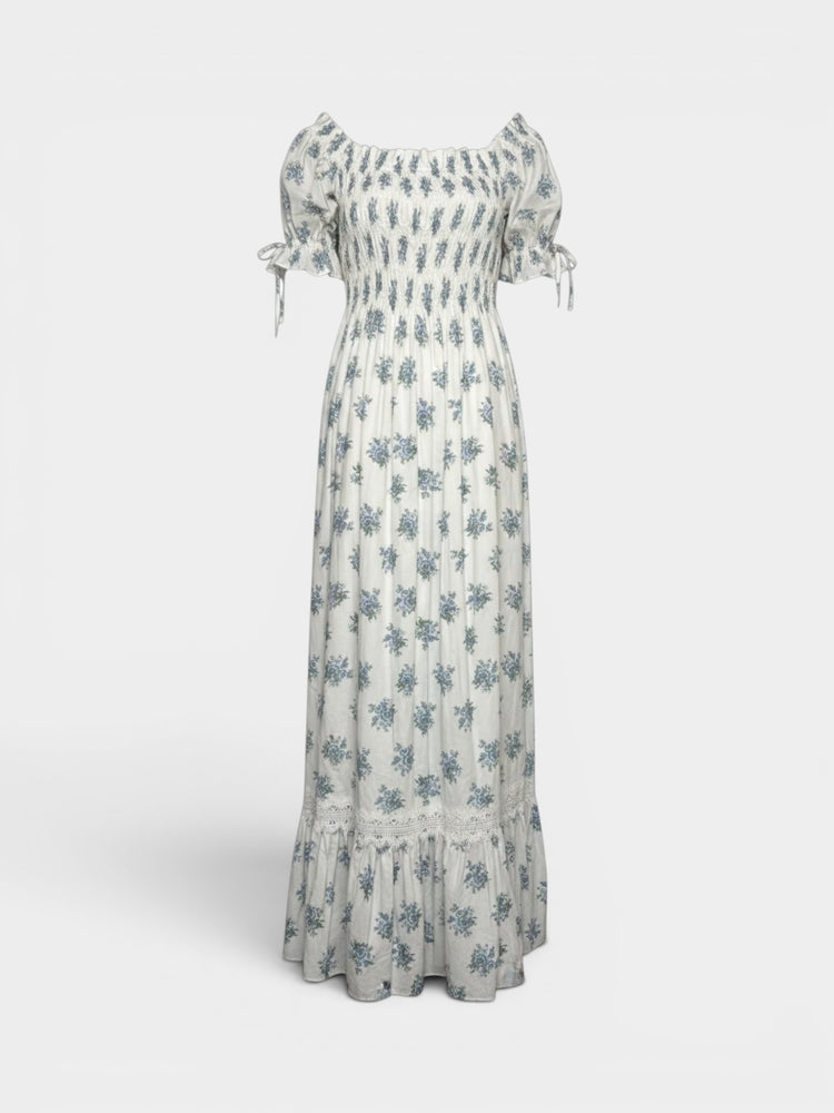 Floral Smocked Bodice Puff Sleeve Maxi Dress