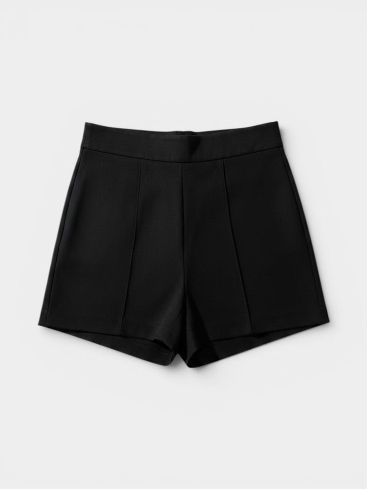 Black High-Waist Pleated Tailored Shorts