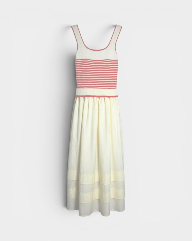 Ivory Red Stripe Knit Bodice Swing Dress