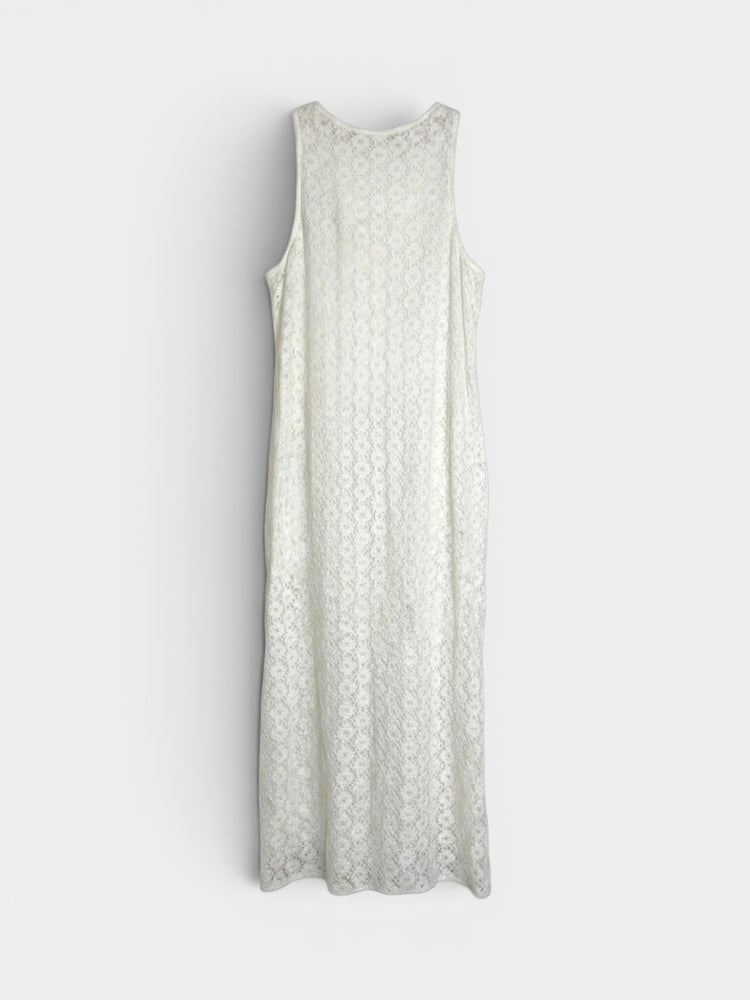 Ivory Floral Lace Halter Maxi Dress