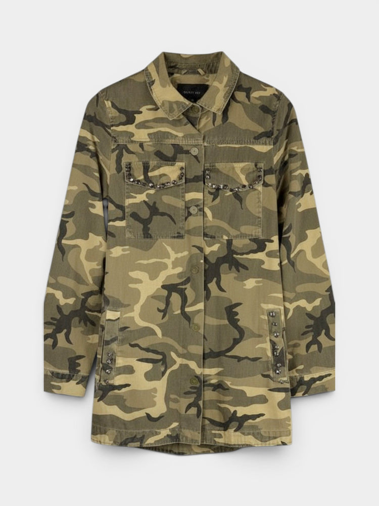 Olive Camo Military Jacket with Rhinestone Detail