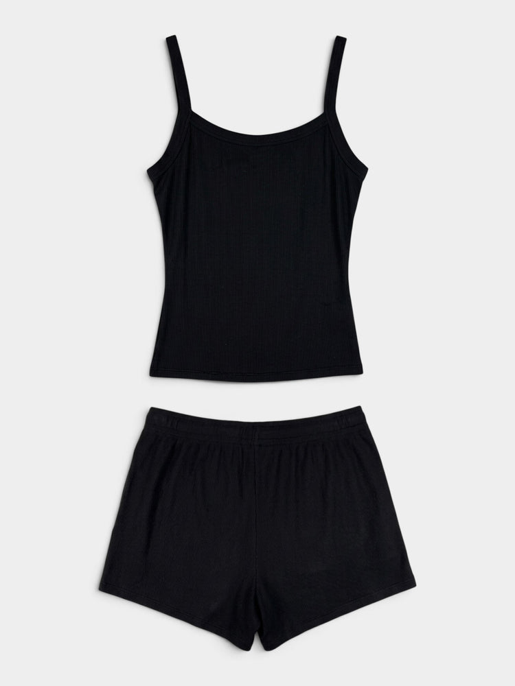 Black Ribbed Modal Cami and Shorts Matching Set
