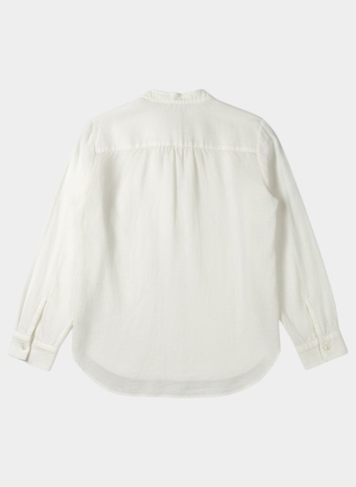 Ivory Linen Blend Popover Blouse Long Sleeve