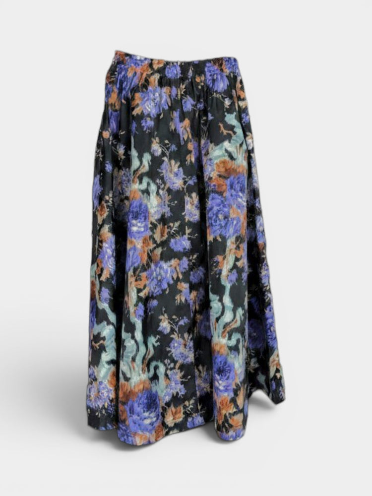 Curved-Seam Zip-Front Maxi Skirt